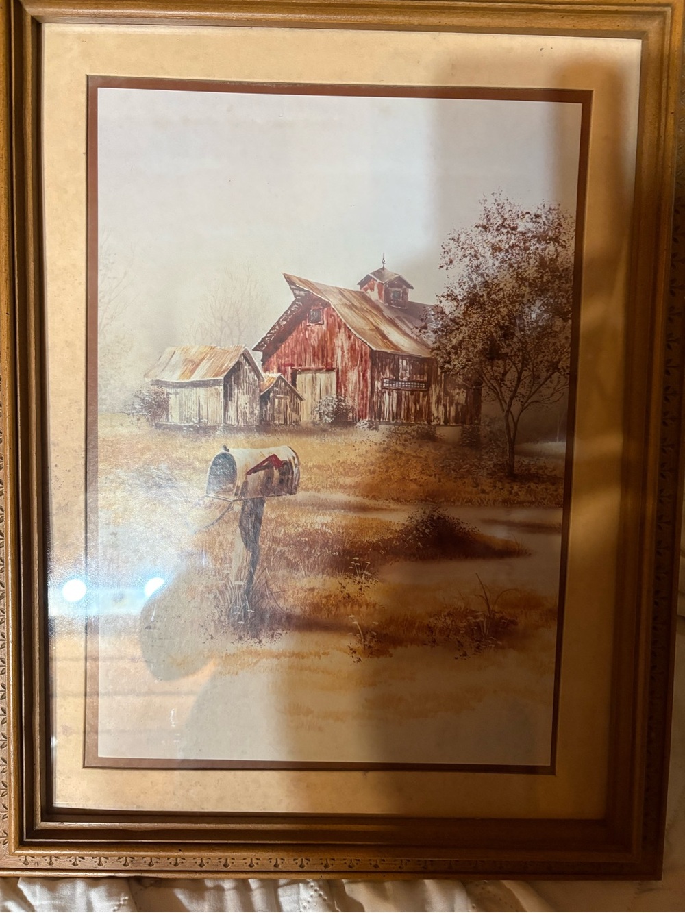 Rustic Red Barn Home Art Print in Warm Brown Tones